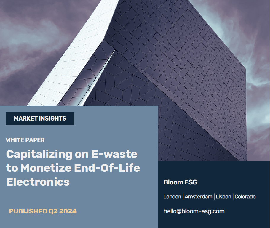 an abstract image with the text market insights white paper capitalizing on e-waste to monetize end-of-life eletronics