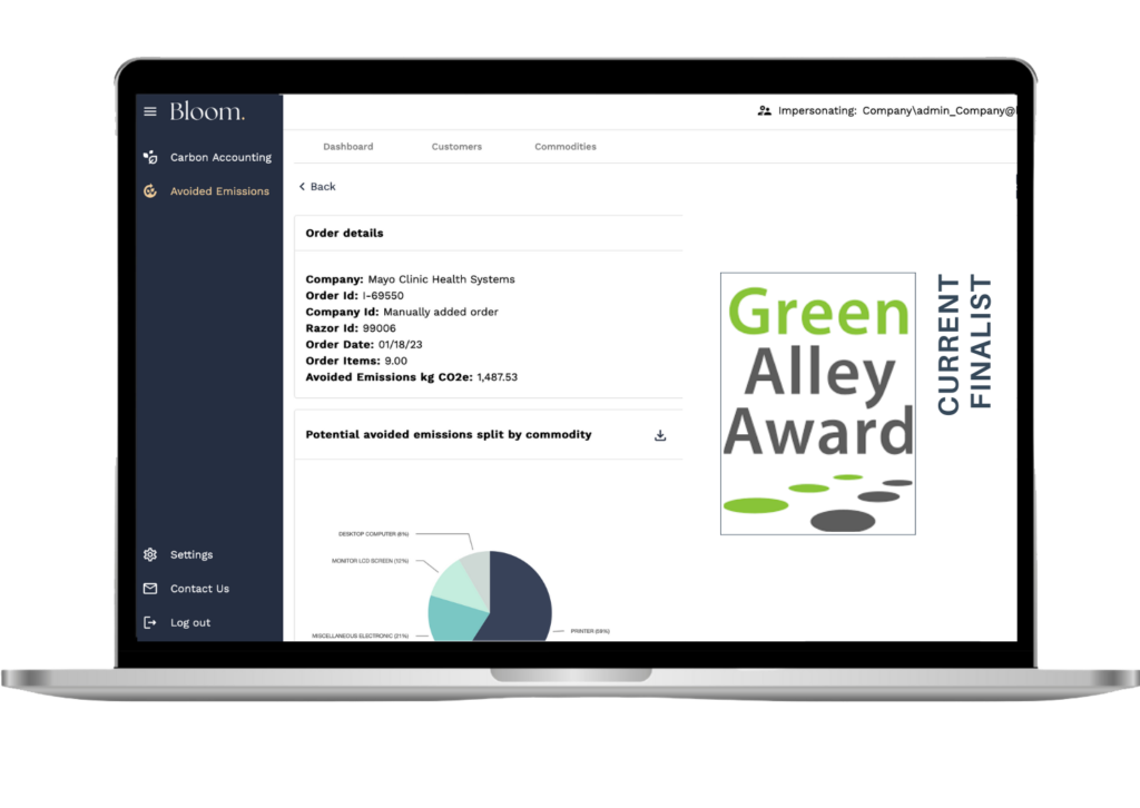 screen showing avoided emissions dashboard