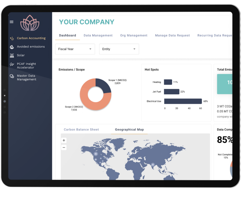 screen showing carbon accounting dashboard